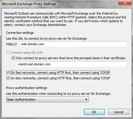 outlook exchange proxy settings